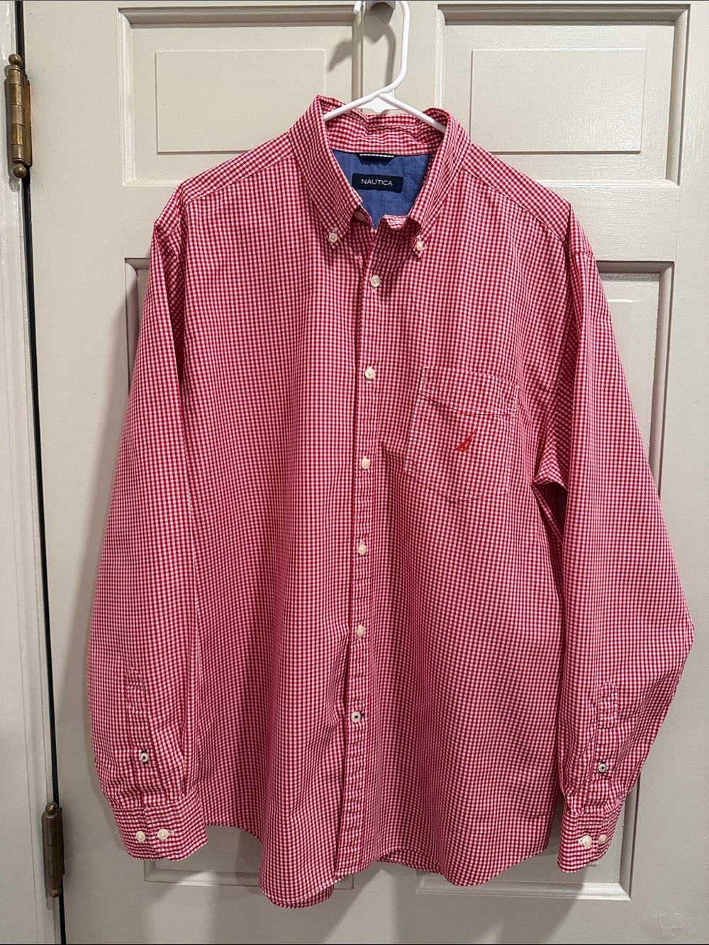 Nautica Men's Red Gingham Button-Down Shirt Size Large